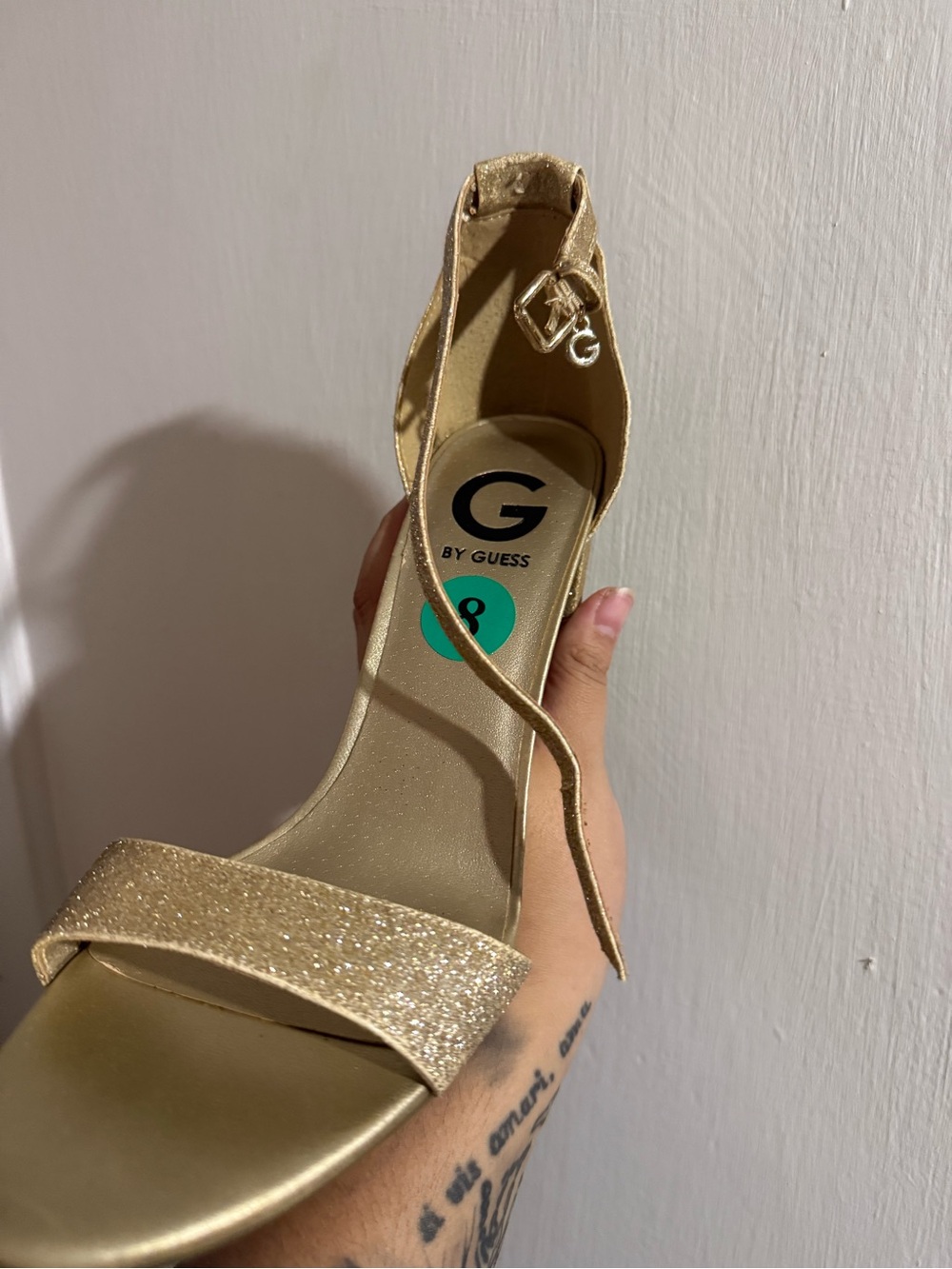 G by Guess Gold Glitter Ankle-Strap Heel